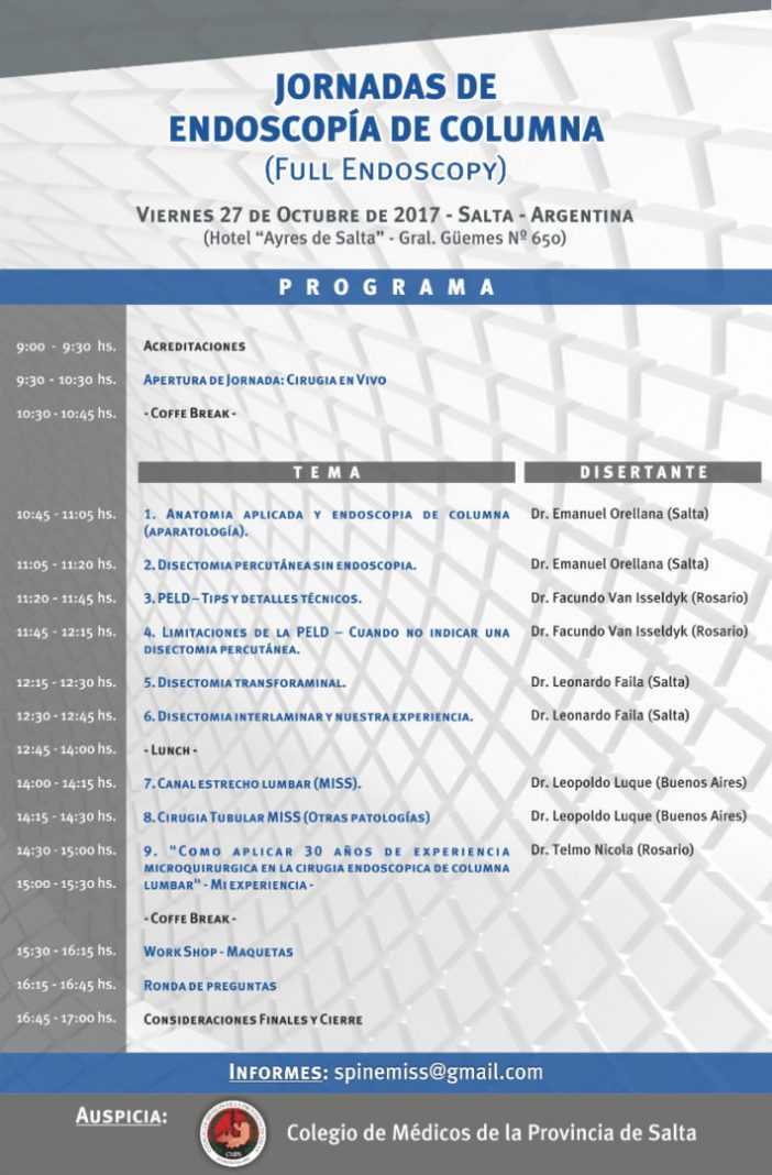 PROGRAMA ENDOSCOPIA DE COLUMNA – SALTA 2017